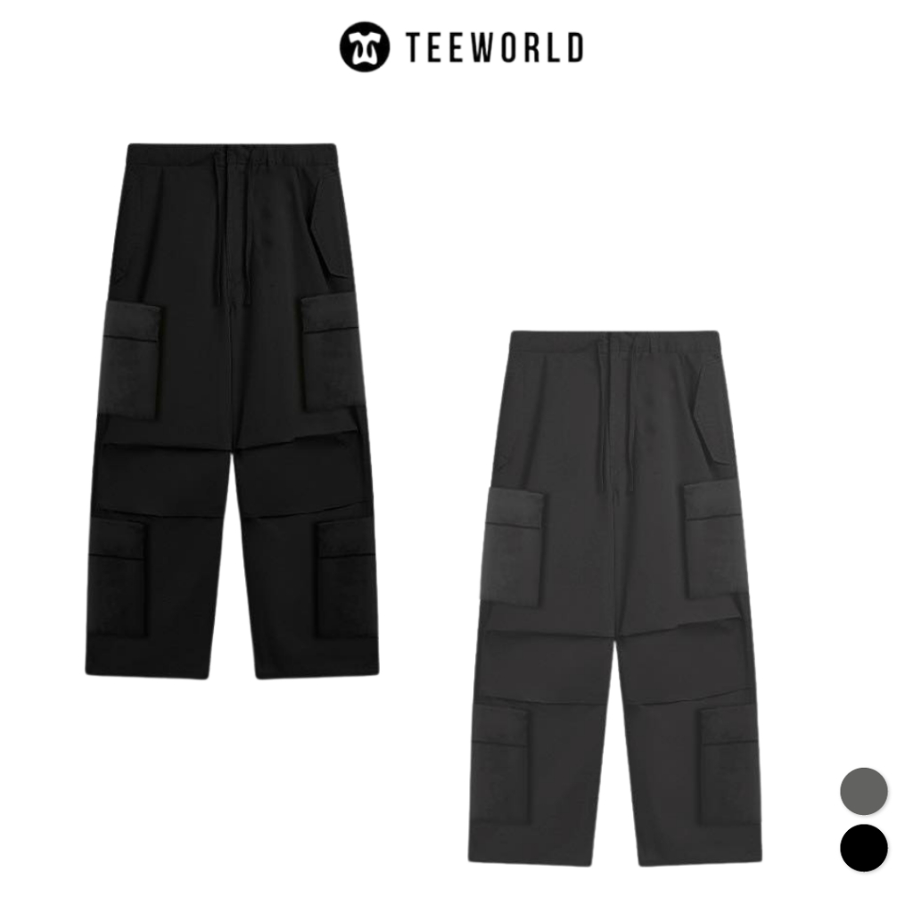 Local Brand Teeworld กางเกงคาร์โก้ทรงหลวมสําหรับผู้ชายและผู้หญิง