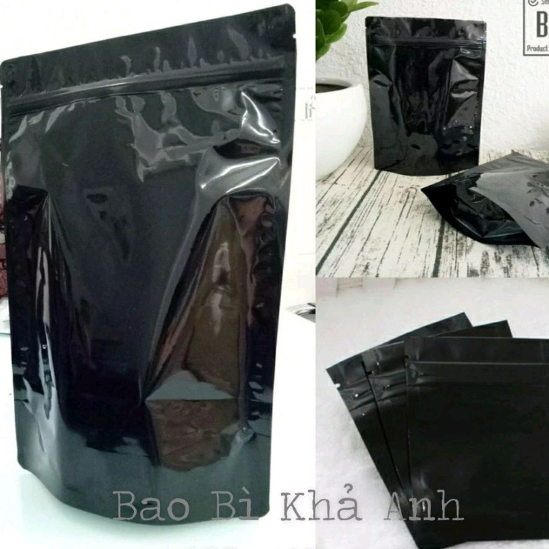 BLACK ZIP BAG - BLACK ZIPPER BAG - BLACK STANDING BOTTOM ZIPPER BAG - BBKHAANH
