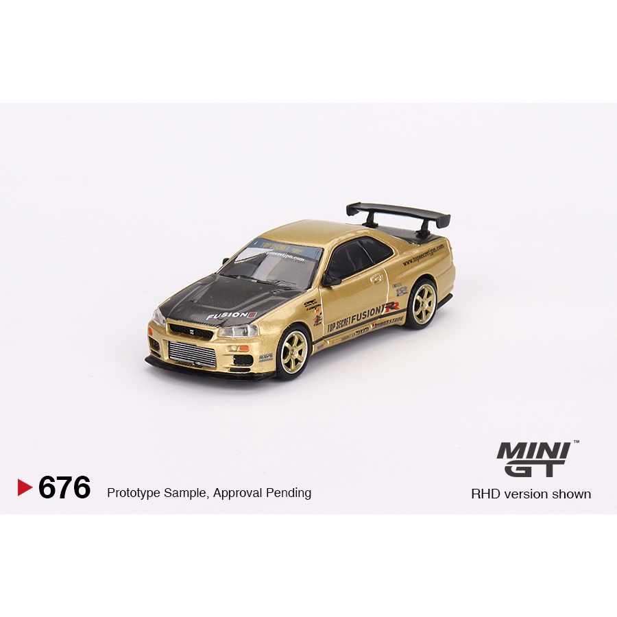 1:64 MINI GT MODEL - Nissan Skyline GT-R (R34) Top Secret Top Secret Gold - Japan Exclusive