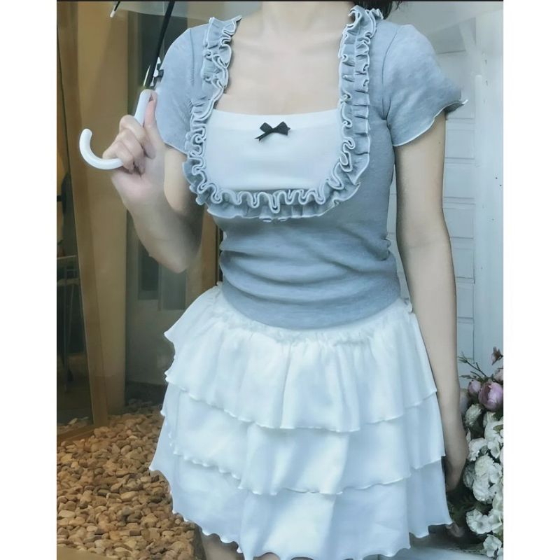 COQUETTE STYLE DRESS + SKIRT SET สําหรับผู้หญิง