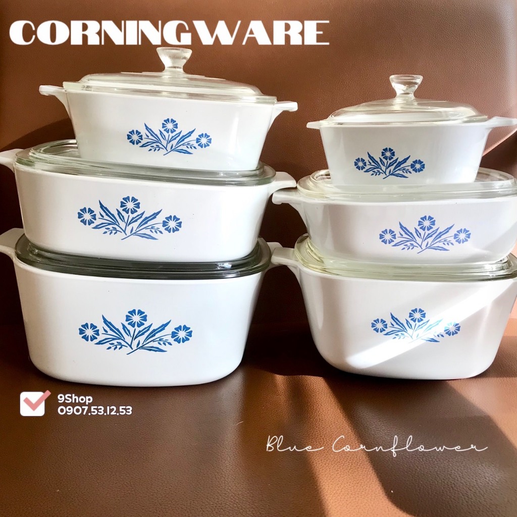 [หายาก] Corningware - Blue CornFlower - 01 กระถางสี่เหลี่ยมแก้วทนความร้อนหลายขนาด [ขายปลีก]