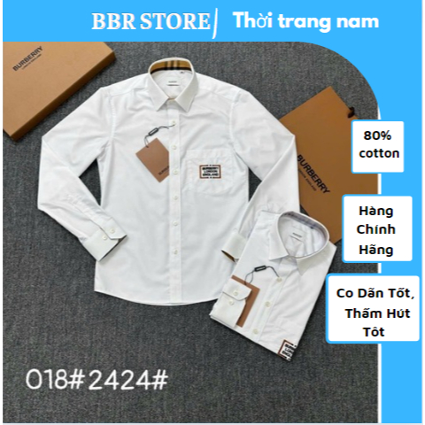 เสื้อเชิ้ตผู้ชายแขนยาวคุณภาพสูงของ bbr คอปกและปักลายที่อกทําจากผ้าฝ้ายธรรมดาที่อกเนียนสุดๆ