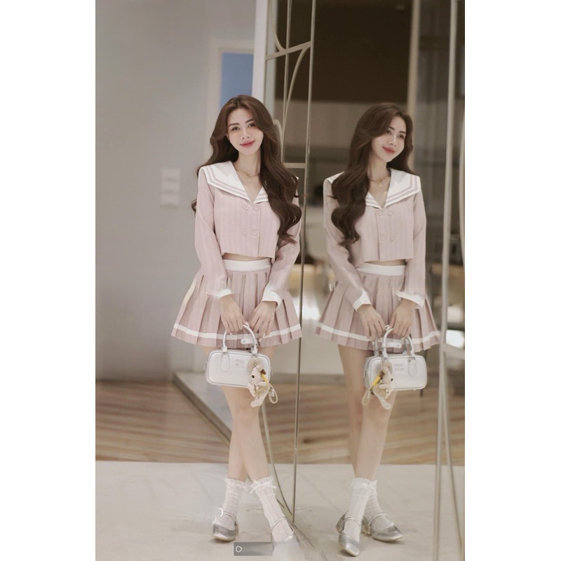 ชุด เดรสดีไซน์คอปกกะลาสีเรือ crt ขาจีบ