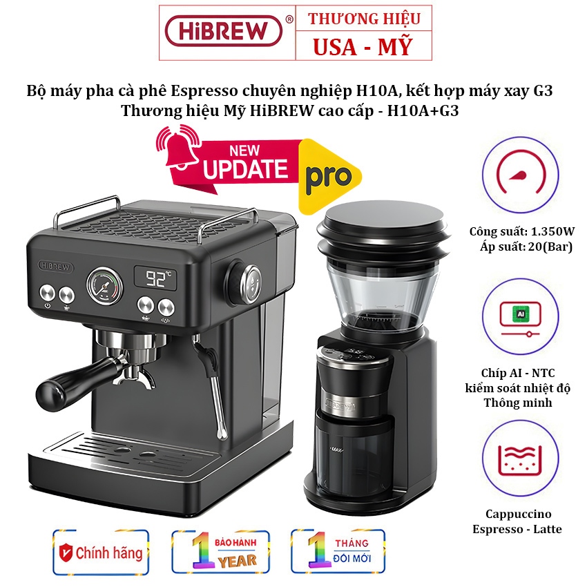[H10A - BLACK] HiBREW ชุดเครื่องชงกาแฟแบรนด์อเมริกัน H10A ผสมผสานกับเครื่องบดกาแฟ G3 & G5