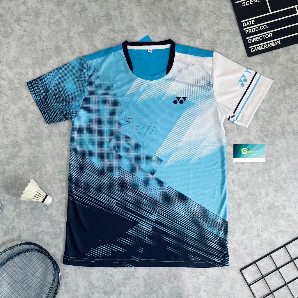 เสื้อแบดมินตัน Yonex สําหรับผู้ชายและผู้หญิง - สีฟ้าและสีดําสวยงาม ผ้าคุณภาพ