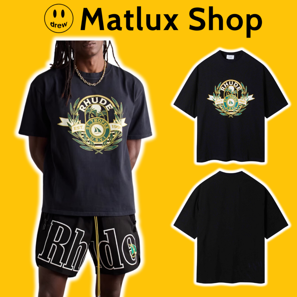 [BEST QUALITY] เสื้อยืด RHUDE ST TROPEZ AYACHT CREST TEE ผ้าคอตตอนคุณภาพสูง เสื้อ RHUDE สไตล์สตรีท