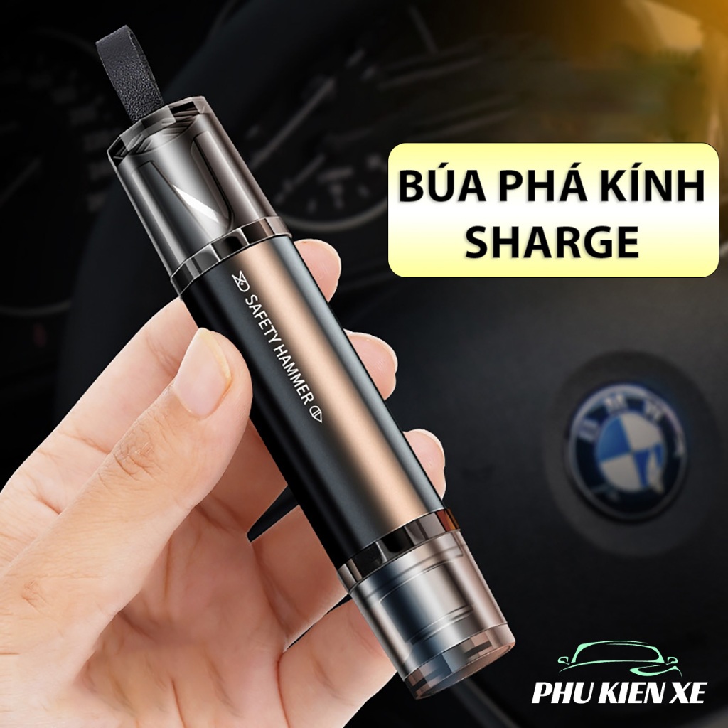 Sharge ค้อนหนีภัยกระจกฉุกเฉินสําหรับรถยนต์พร้อมเครื่องตัดเข็มขัดนิรภัย - วัสดุทังสเตนที่ทนทานเป็นพิเ