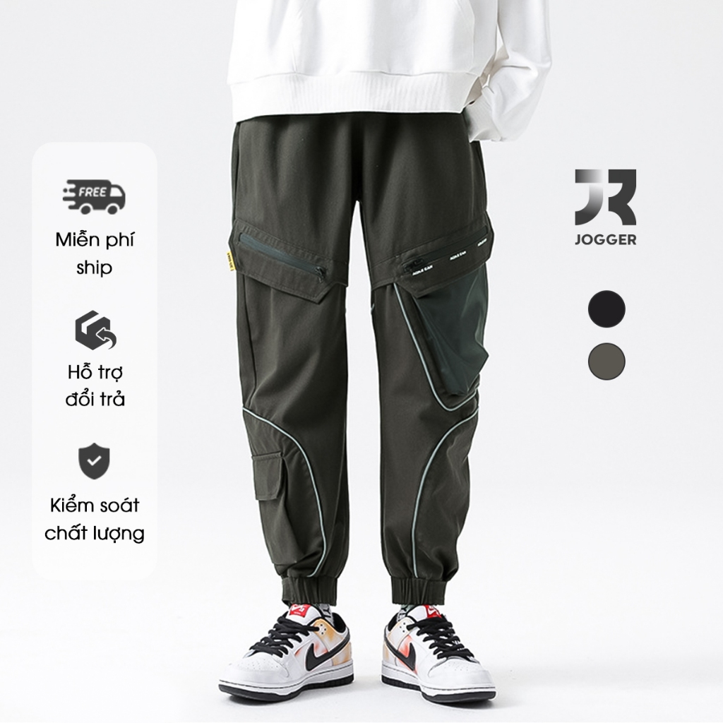 กางเกงจ็อกเกอร์ยางยืดสีกากีสไตล์สตรีทมีกระเป๋า 3 พับ - Jr Jogger Fashion