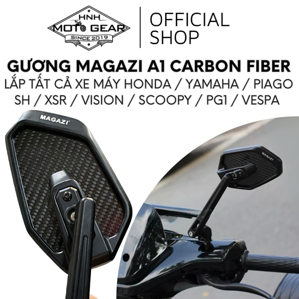 Magazi A1 กระจกคาร์บอนไฟเบอร์สําหรับ SH / Vespa / PG1 / XSR / CB กระจกสีขาวมุมกว้าง