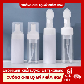 Chai Chiết Sữa Rửa Mặt Tạo Bọt Có Đầu Mát Xa 100ml Thân Đục Dùng Chiết Mỹ Phẩm Du Lịch Tiện Lợi