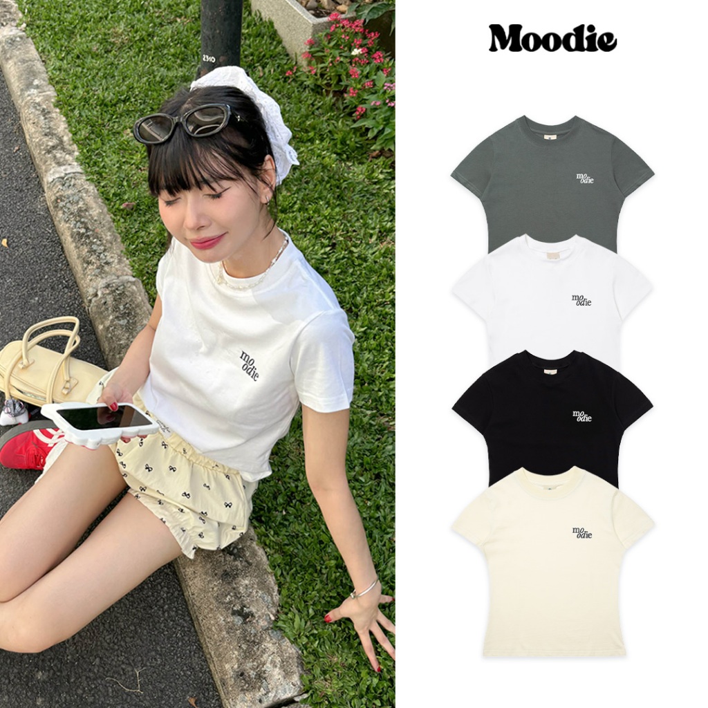 โลโก้ Baby Tee basic Moodie พิมพ์ลายผ้าฝ้าย 100% | แบรนด์ Moodie