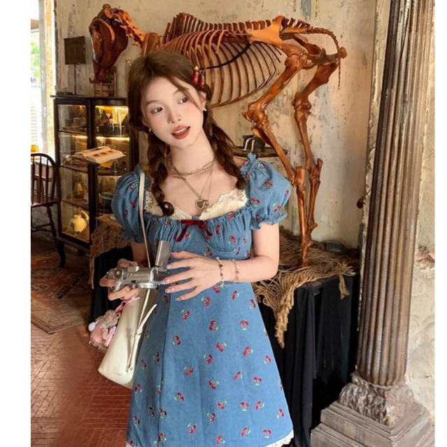 JOYCEE DRESS น่ารัก ulzzang SAM BOUTIQUE ชุดยีนส์แขนพัฟสั้น