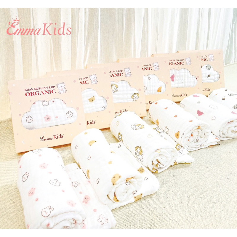 EmmaKids Premium Organic Cotton 6-Layer Wrap Towel หนา นุ่ม ดูดซับได้ดีสําหรับทารกขนาด 1m*1m1 (ลาย)