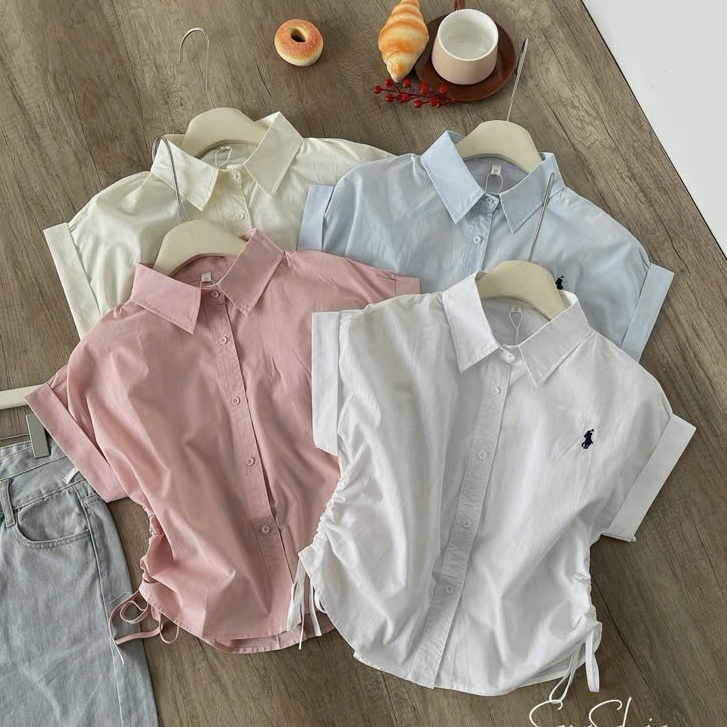 Bare_ เสื้อเชิ้ตผู้หญิงสไตล์เกาหลีแขนหอยปักม้า - A361