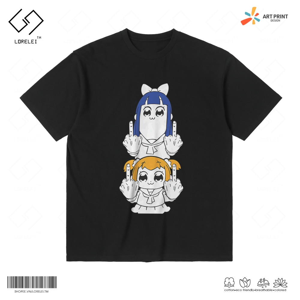 เสื้อยืดแขนสั้น Pop Team Epic Popuko & Pipimi Cotton 100%