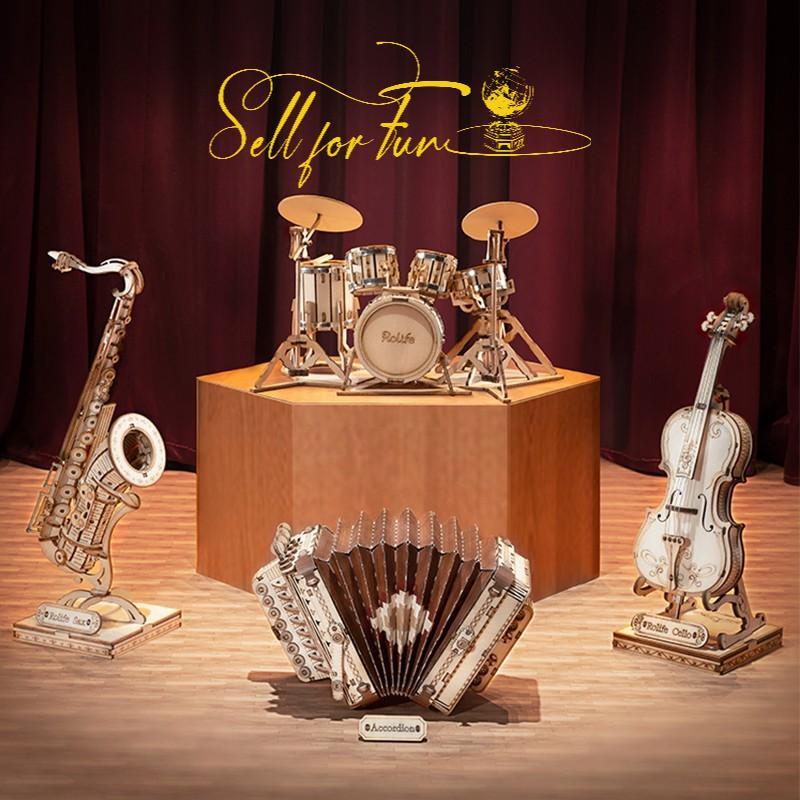 ประกอบ 3D ไม้รุ่น ROBOTIME เครื่องดนตรีของเล่นเครื่องดนตรี TG309 TG409 TG410 TG411