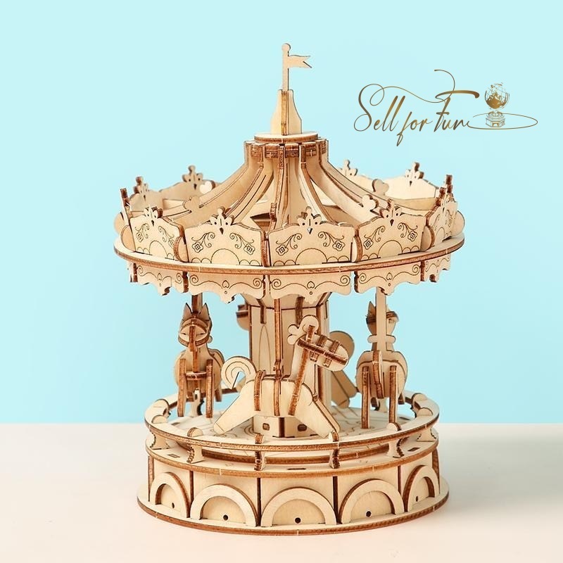 ประกอบโมเดลไม้ 3D ROBOTIME ROLIFE Merry Go รอบม้าไม้ Carousel ประกอบของเล่น TG404