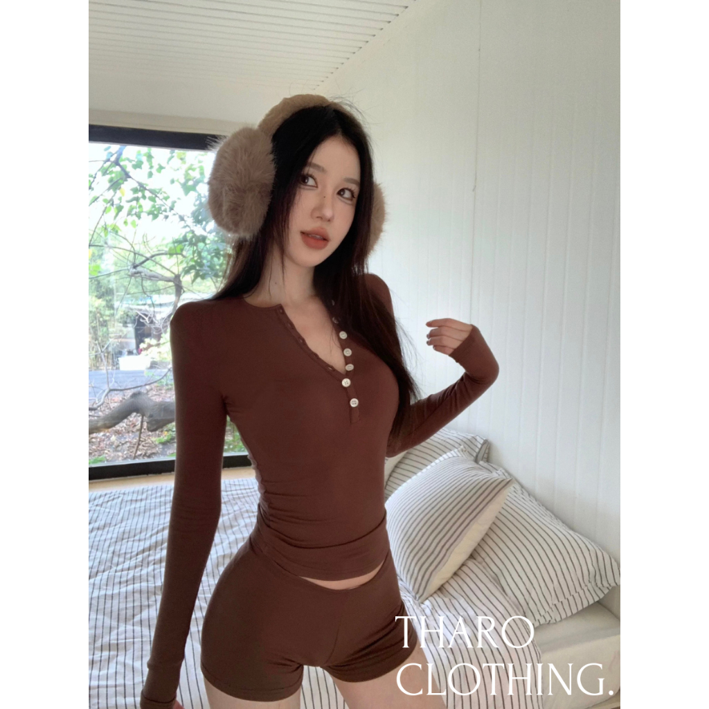 TD Button Shirt + กางเกงขาสั้น Super Short - เสื้อผ้าท่าโร [SET0020]