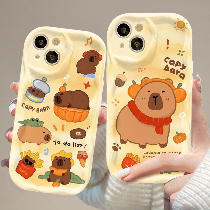 Capybara to do list เคส iPhone การ์ตูนขอบคลื่นนูนสําหรับ iPhone 17 16 15 7 8plus X Xr XsMax 11 12 13