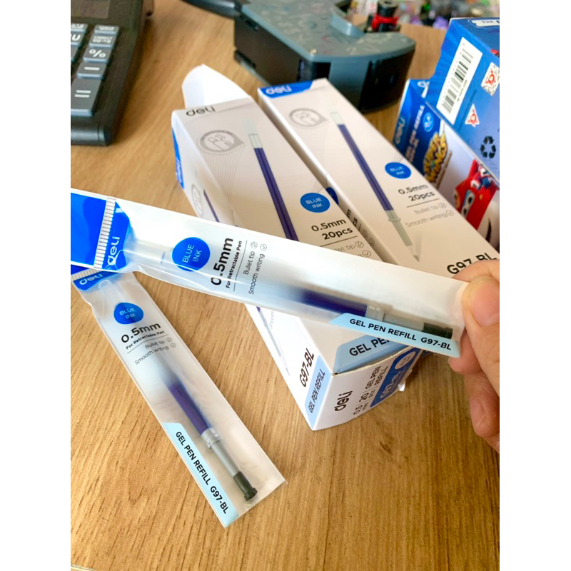 Combo 5 ไส้ปากกาเจล DELI G97 0.5 มม. สีฟ้า - สีดํา