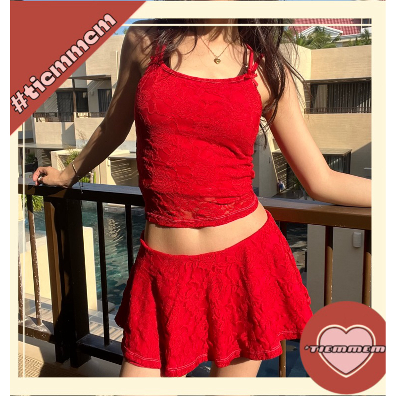 Lace Floral Dress tiemmem - สีดํา / ชมพู / ขาว
