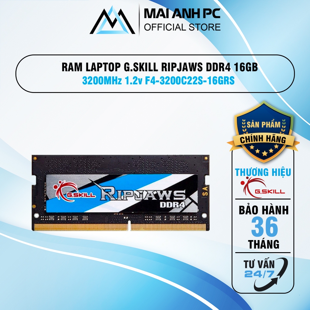 แล็ปท็อป Ram G.Skill Ripjaws DDR4 16GB 3200MHz 1.2v F4-3200C22S-16GRS