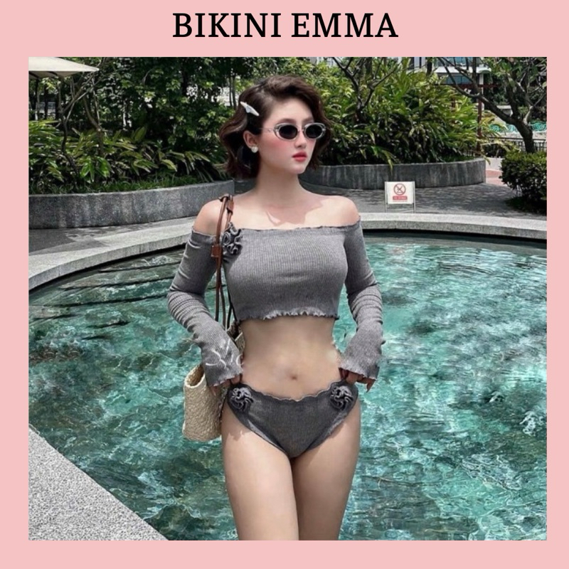 บิกินี่ 2 ชิ้น EMMA Flower Embellished คุณภาพดีที่สุด (ไม่มีแผ่นโฟม)