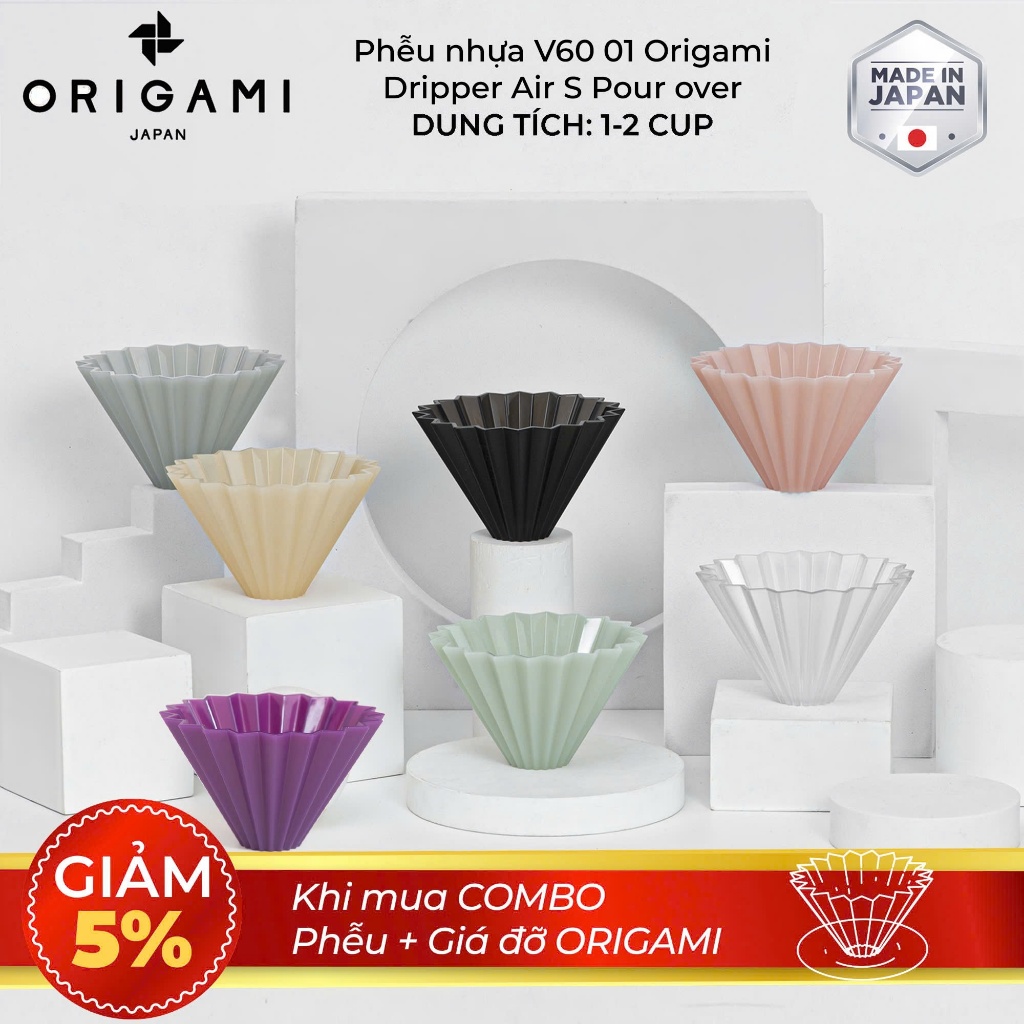 [ORIGAMI JAPAN] กรวยพลาสติกภูเขาไฟ V60 01 Origami Dripper Air S Pour over