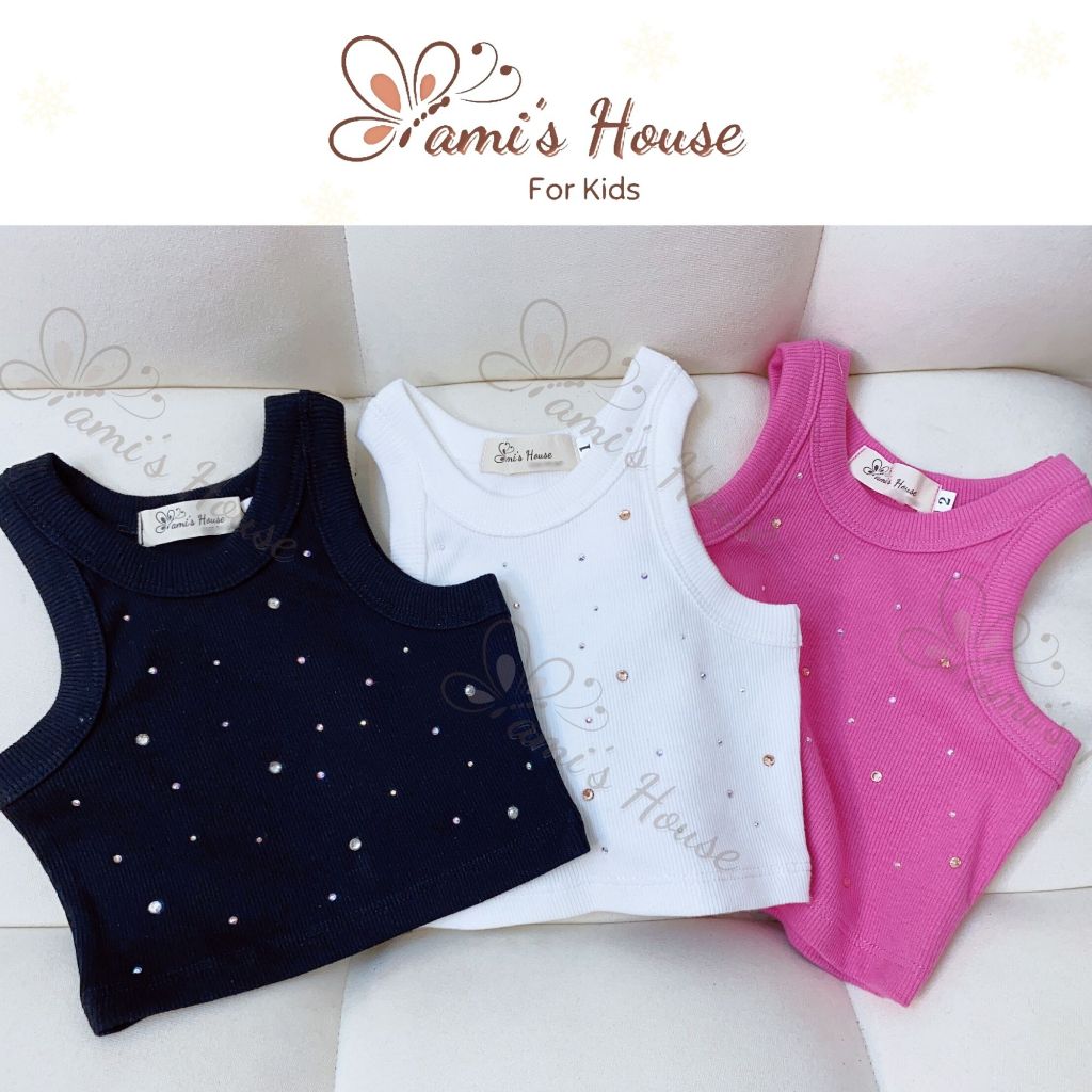 การจัดหา เสื้อครอปสามรูสําหรับเด็กผู้หญิง สีดํา/ขาว/ชมพู ยางยืดเด็กผู้หญิงสวยมาก เสื้อกล้ามสําหรับเด็ก