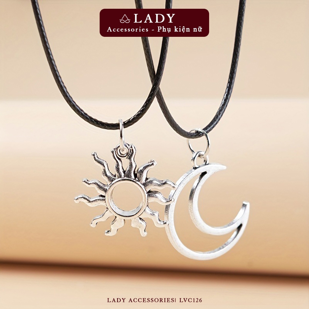 [SET 2 ชิ้น] สร้อยคอ Unisex พร้อมสายหนังรูปดวงอาทิตย์ แฟชั่นและบุคลิกภาพ Lady Accessories - LVC126