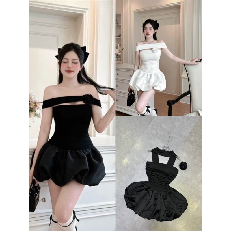 K5653 เดรสผูกคอลายดอกไม้-CarotShop