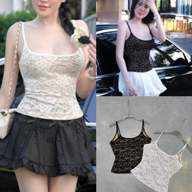 K5690 เสื้อกล้ามลูกไม้เว้าหลัง 2 ชั้น_CAROTSHOP