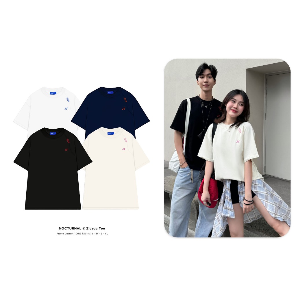 NOCTURNAL Ziczac เสื้อยืดปัก Tee Cotton 100% Unisex หลวมรูปแบบหลวม Oversize แบรนด์ท้องถิ่น