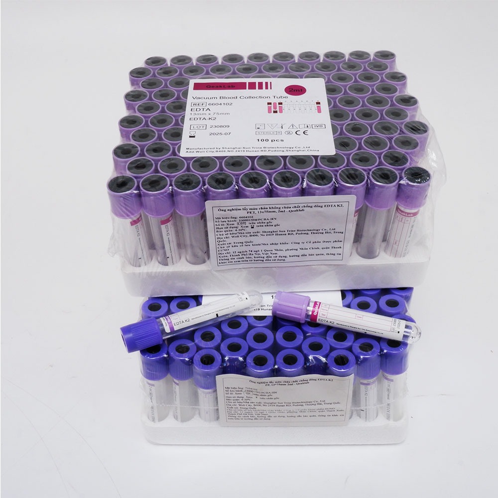 {HOT} หลอดทดลองเก็บเลือดสูญญากาศบรรจุ edta k2 anticoagulant พร้อมฝาสีม่วง (100 หลอด / 1 ตุ่ม)