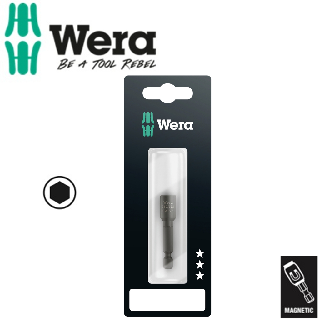 Wera 869/4 M Nutsetters Magnetic Hex Bolt Opener 5.5 มม. x 50 มม. รหัส 05073500001