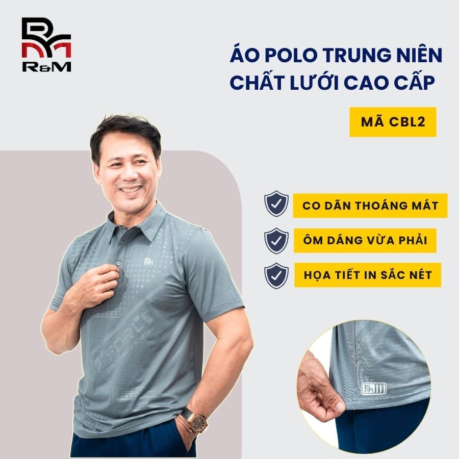 เสื้อโปโลวัยกลางคนคอปกคุณภาพสูงเป็นของขวัญสําหรับคุณพ่อเท่และยืด CBL2 - Quoc Vinh Fashion