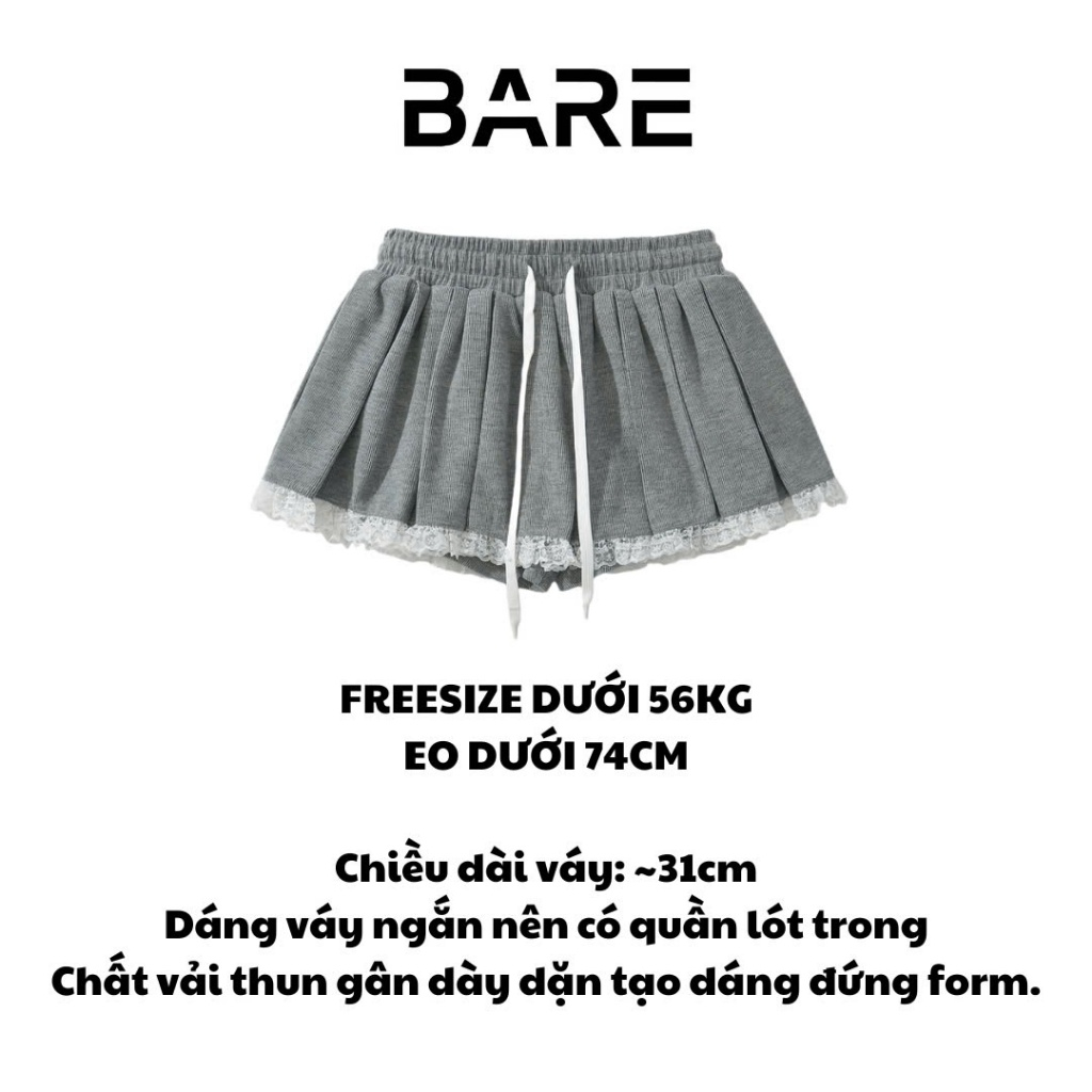 Bare_women กระโปรงจับจีบยางลูกไม้พร้อมกางเกงป้องกันแบบแอคทีฟ Basic-CV096