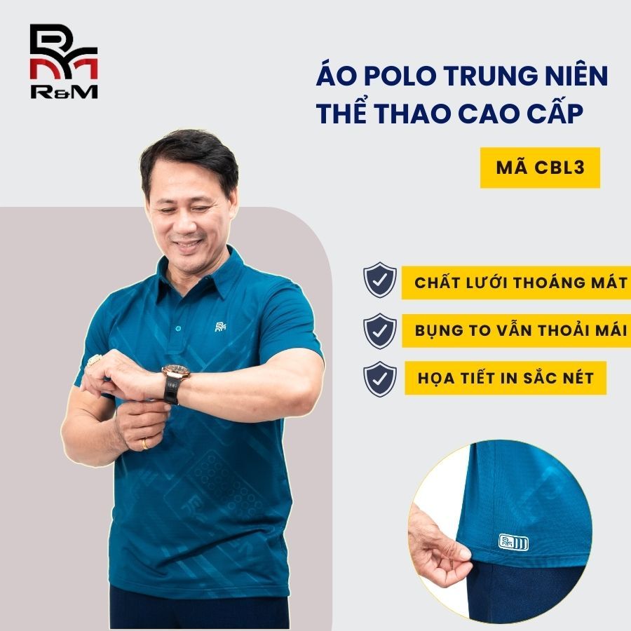 เสื้อโปโลวัยกลางคนคอปกของขวัญคุณภาพสูงทําจากตาข่ายยืด CBL3 - Quoc Vinh Fashion