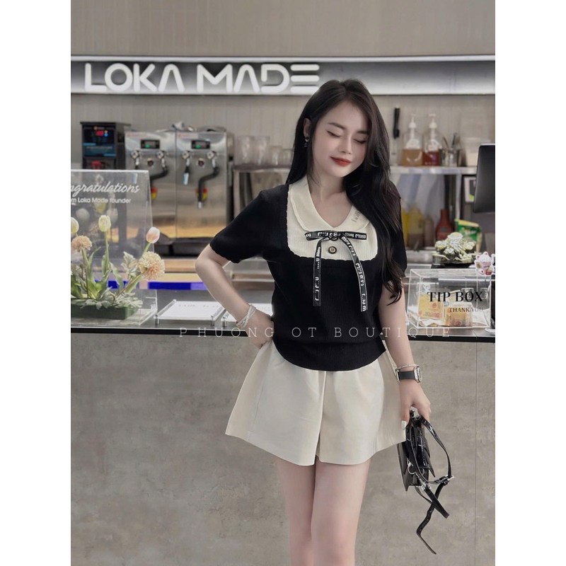 Miumiu สเวตเตอร์ผูกโบว์ Set พร้อมกางเกงขาสั้น tacta สุดน่ารัก