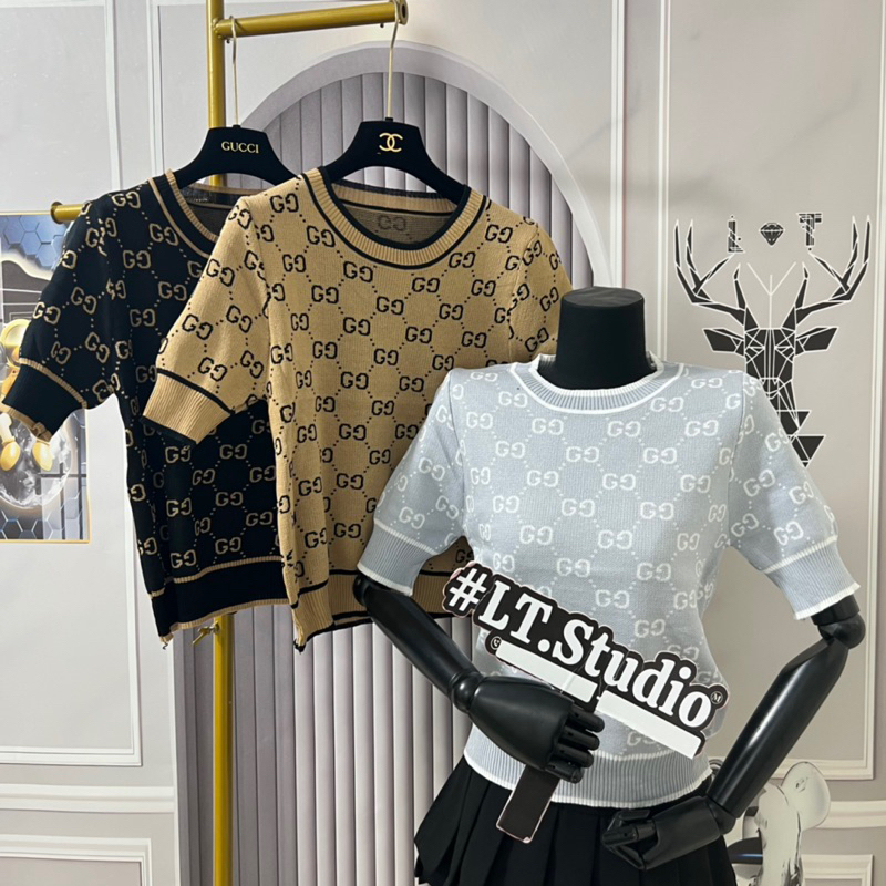 Gc เสื้อสเวตเตอร์แขนสั้นคอกลมผ้าถักพร้อมขนสัตว์ surplus สุดฮอต 491