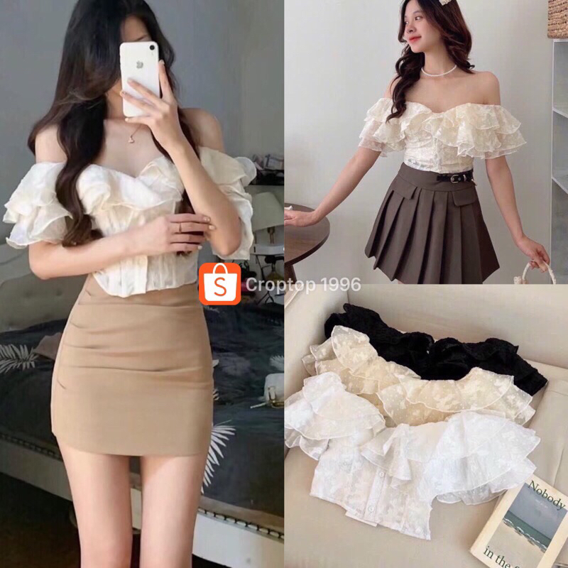 เดรสชั้นลูกไม้เปิดไหล่ Lady WITH BREAST PADDING ต่ํากว่า 50kg สินค้า QC หรูหรา A176