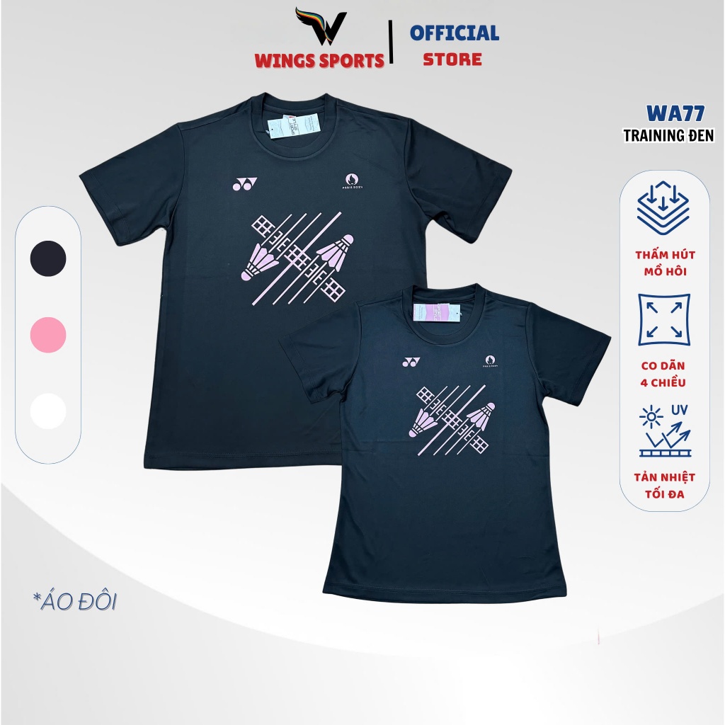 เสื้อแบดมินตัน Wa77 - สีดําสําหรับฝึกซ้อมและการแข่งขัน