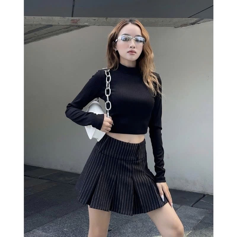 กระโปรงจีบสั้นกระโปรงจีบสั้นกระโปรงจีบใหญ่ที่สวยงามและทันสมัยพร้อมกระโปรง Golry เอวต่ํา 001HQ