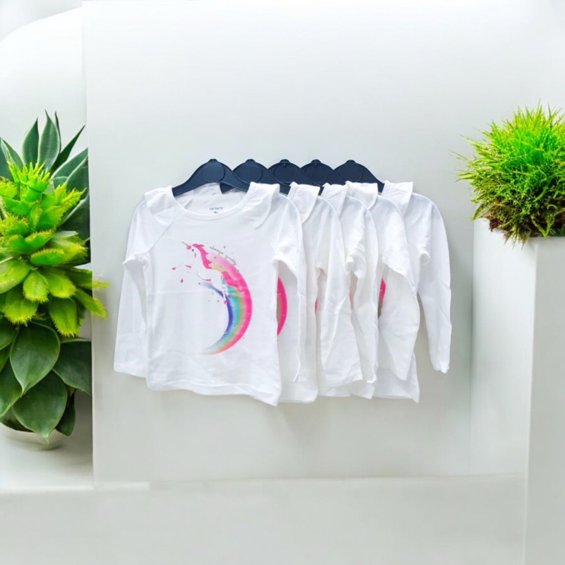 1 เสื้อยืดแขนยาวผ้าฝ้ายสําหรับสาวน้อยทรงเข้ารูป 3m/6m/9m/12m/18m/2T/3T/4T/5T (สินค้าส่งออกของแท้)