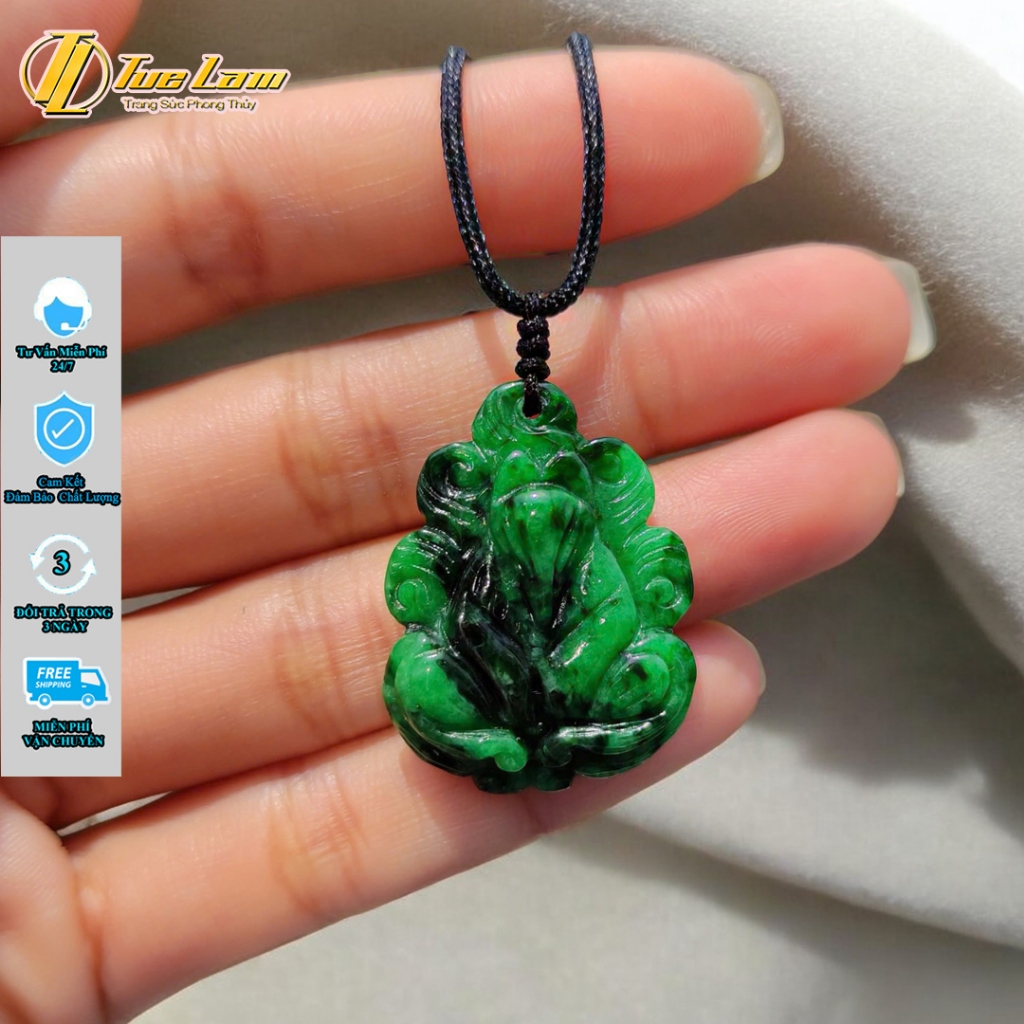 Dây chuyền mặt hồ ly chúa 9 đuôi ngoc sơn thủy xanh rêu trợ tình duyên hút may mắn - DIY TUỆ LÂM