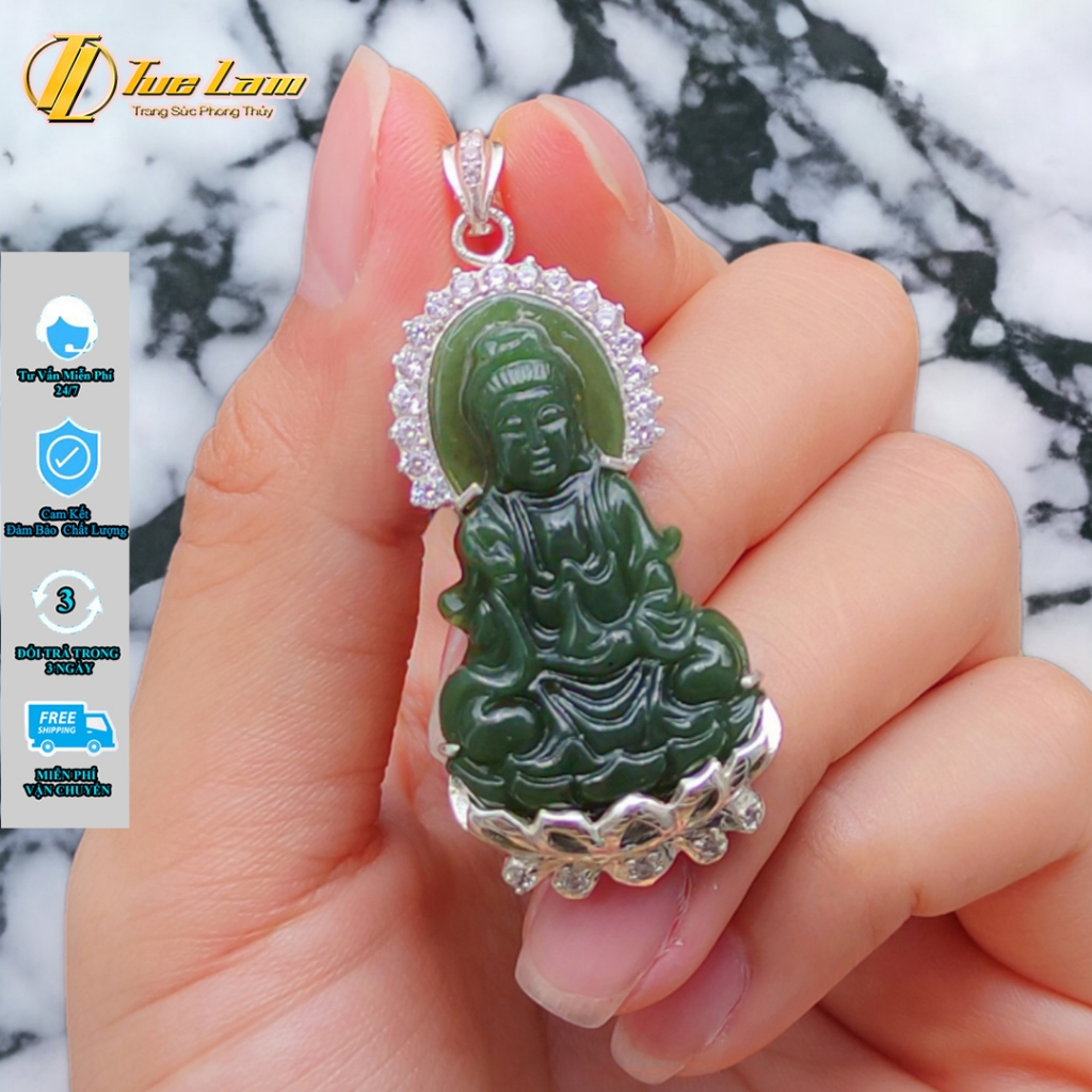 AgS925 สร้อยคอจี้พระโพธิสัตว์หยกพร้อมขอบ เหมาะสําหรับโชคลาภและสันติภาพ - DIY TUE LAM