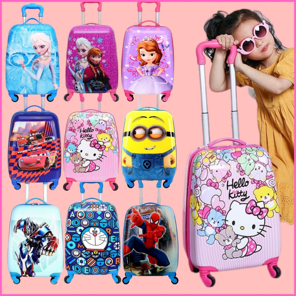 ของแท้ BABIGO กระเป๋าเดินทางเด็ก 18 นิ้ว รูปทรงเหมือนคิตตี้ ซูเปอร์ฮีโร่ สไปเดอร์แมน เอลซา โดราเอมอน เจ้าหญิง BBG0708