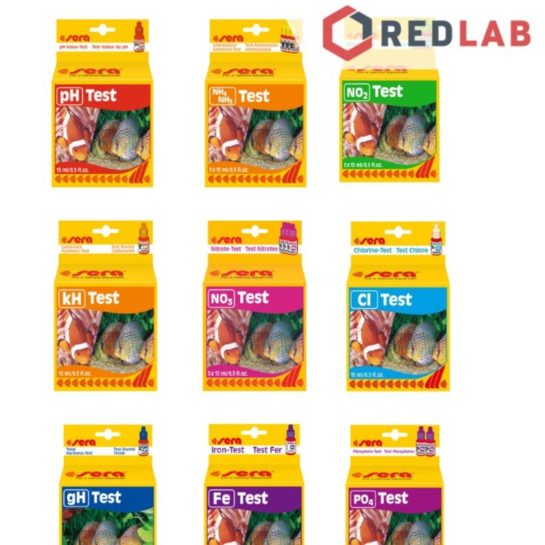 Test Sera วัดคลอรีน pH, kH, NO2, NO3, NH4/NH3, Fe, Ca, Mg, gH, O2, PO4 ตัวบ่งชี้ในบ่อและบ่อปลา
