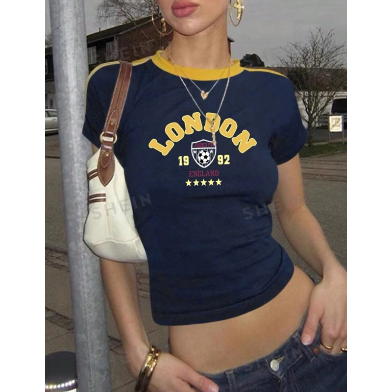 เสื้อครอป LONDON สีสันสดใส (มีตารางไซส์)