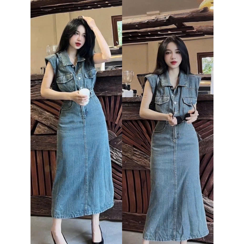 เดรสยาวดีไซน์ให้เข้ากับหุ่นและเรียบหรูสําหรับสาวๆออกไปข้างนอกเดรสเชิ้ตยีนส์แขนยาวมีกระเป๋ากล่องและซิปหลัง